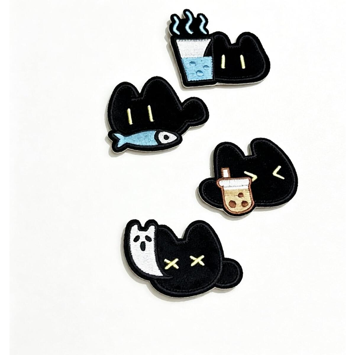 Black Cat Embroidery Hair Bang Stickers 4 Pcs