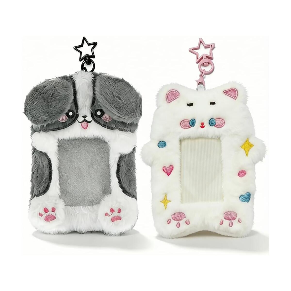 2 Pack 3 Inch Kpop Photocard Holder, Clear Scratch Resistant PVC Window, Soft Plush Animal Shape