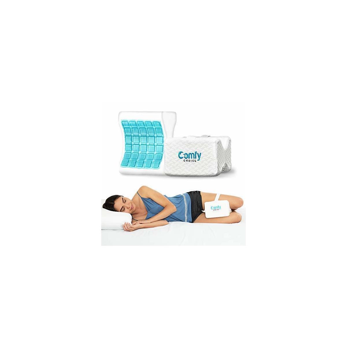 Memory Foam Knee Pillow With Cooling Gel And Adjustable Strap For Side