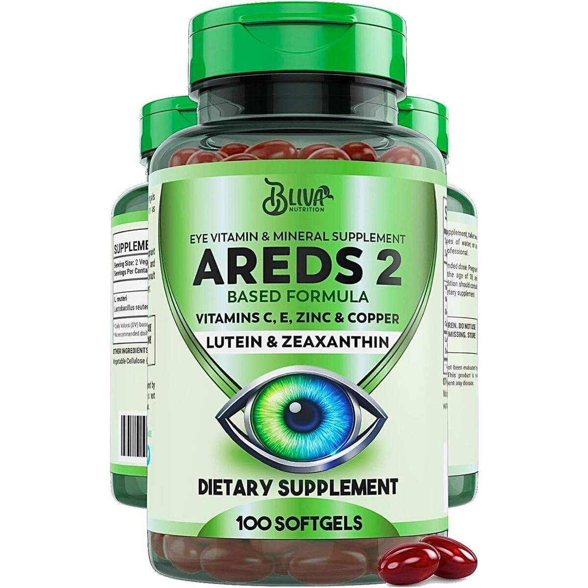 AREDS 2 - Eye Vitamin & Mineral Supplement with Lutein and Zeaxanthin, Vitamin C & E, Zinc & Copper - Healthy Eye Support Supplements - 100 Softgels