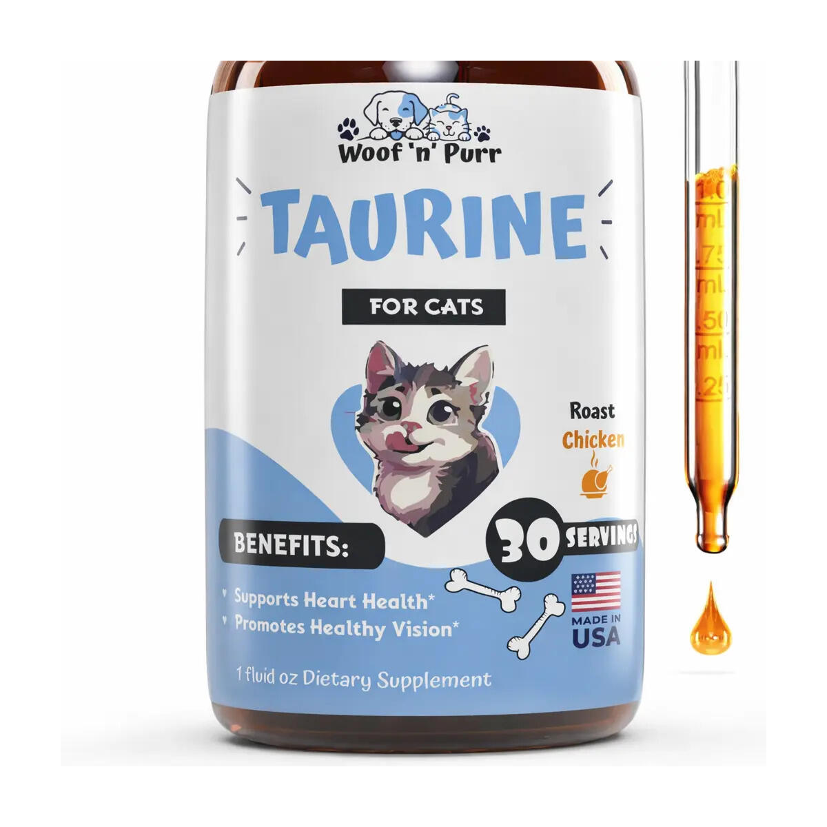 Woof 'n' Purr Taurine for Cats &ndash; Cat Taurine Supplement for Heart Health, Vision Support & Overall Wellness, 30 Servings