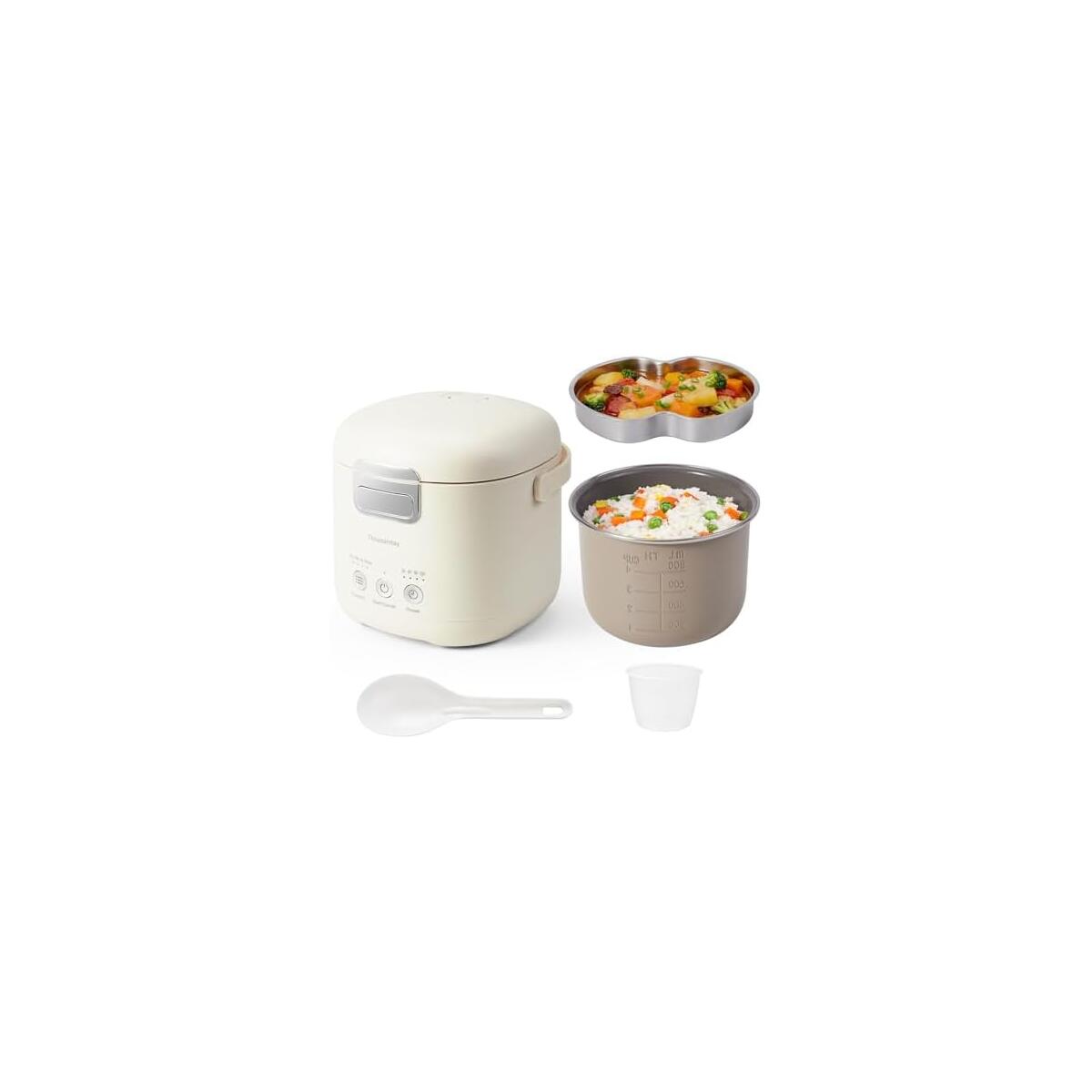 Mini Rice Cooker, 2 Cups Uncooked/4 Cups Cooked Small Rice Cooker, Portable Non-stick Electric Lunch Box, Multifunction Rice Maker, Steamer & Warmer with 12 Hours Timer Delay & Keep Warm, White