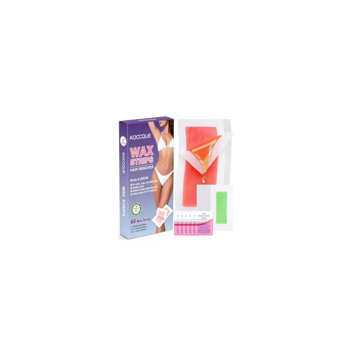 66 PCS Wax Strips for Hair Removal: 40 Body & 20 Facial Hair Removal for Women - Waxing Kit for Women, Face, Body, Arms, Legs, Chest, Back, Bikini, Brazilian Waxing Strips & 6 Calming Oil Wipes