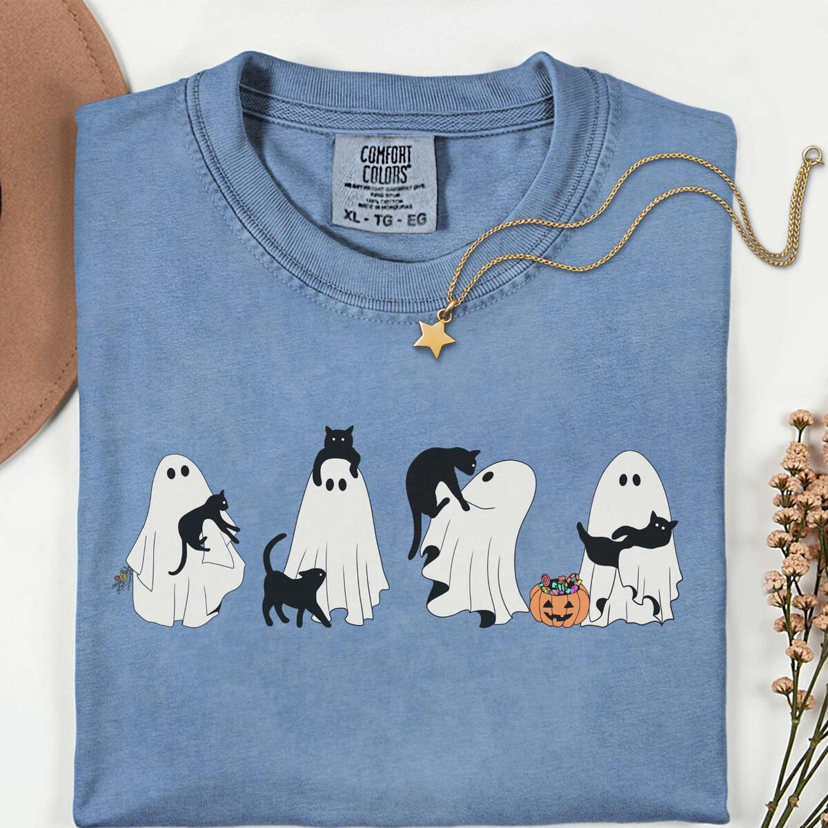Halloween Black Cat Ghost Comfort Colors Shirt Cashback Rebate - RebateKey