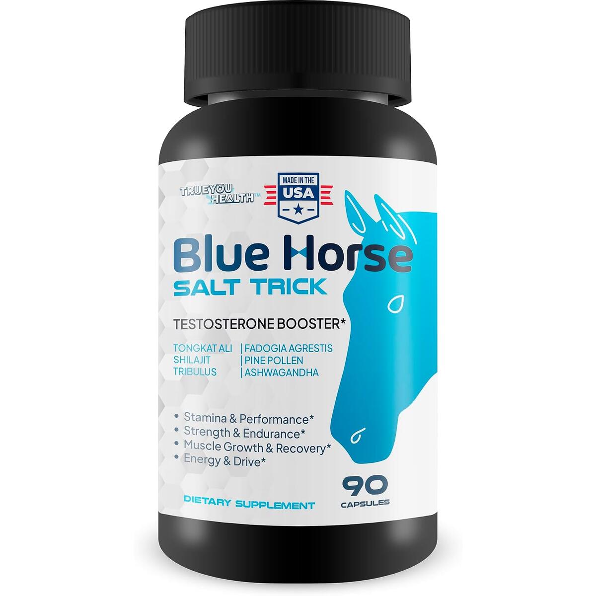 Testosterone Booster Blue Horse Salt Trick - Our Best Ultra Potent Test Support Supplement - Maximum Strength & Stamina - Fadogia Agrestis, Tongkat Ali, Boron, Pine Pollen, & Maca Supplement for Men