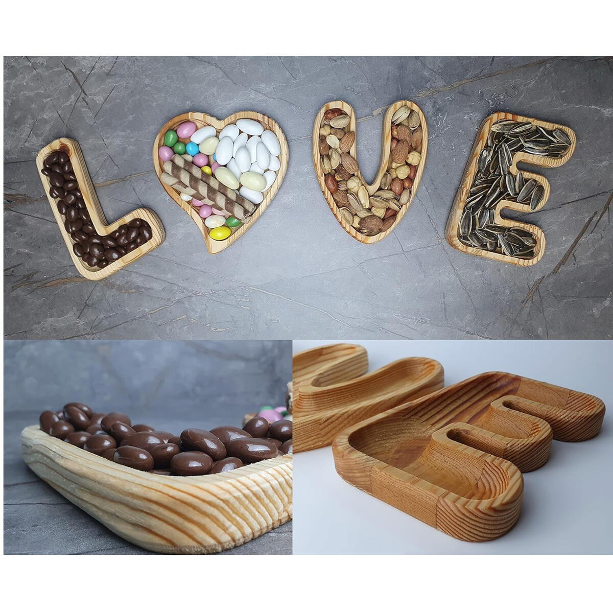 Avior Nut Bowl with Love Letters, Wooden Love Letters, Nut Dish, Serving Dish, Candy Bowl