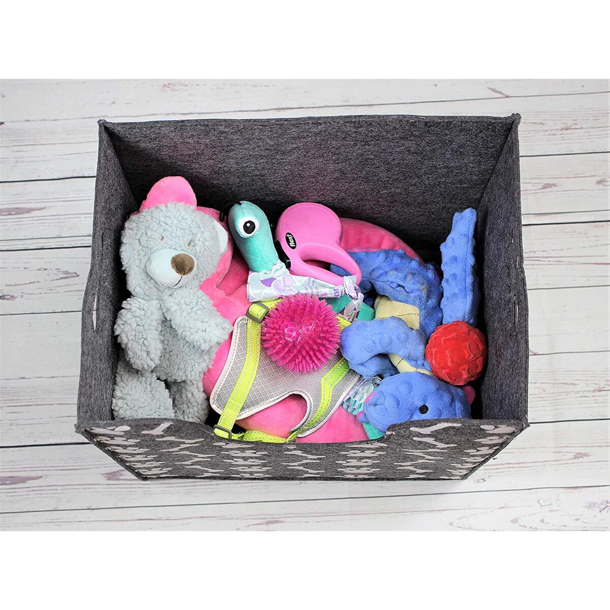 Bins & things dog toy bin storage basket thick felt dog toy box with cute dog paws and bones prints Clearance
