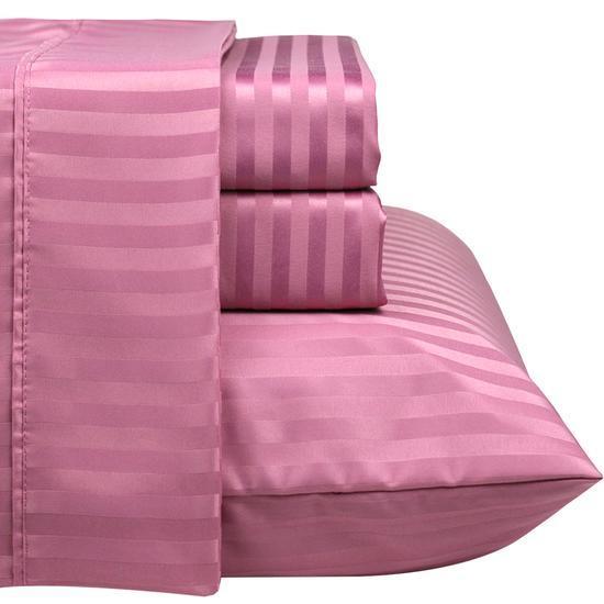 Merieste Pink Queen Sheets Luxurious Sateen Stripe Pink Sheet Set