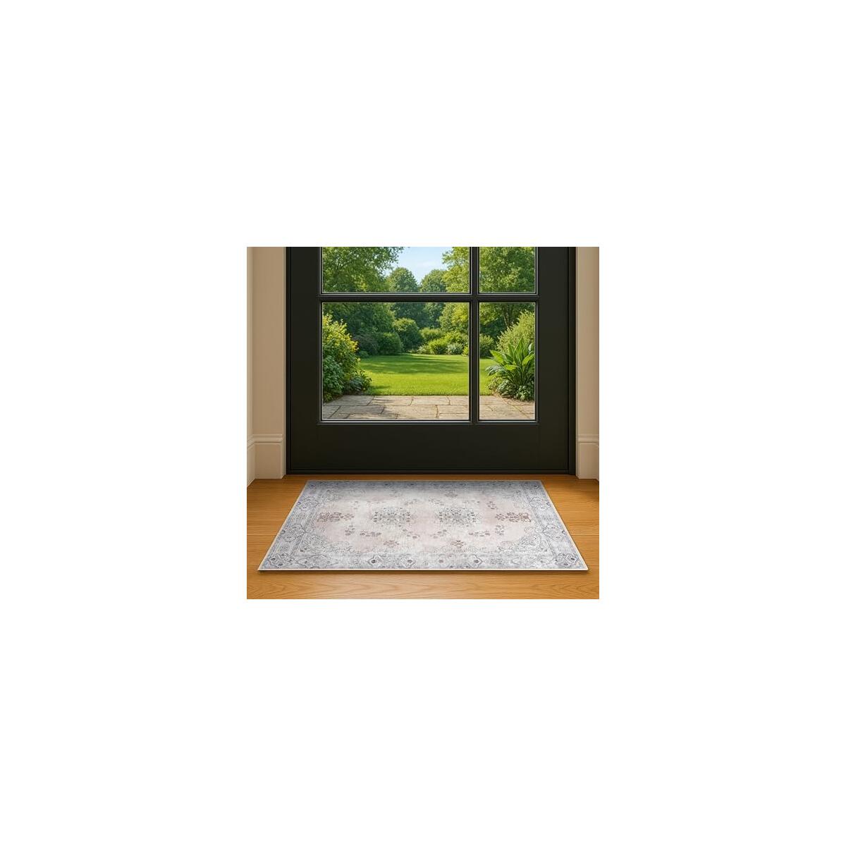 Size: 2'6" x 5'  Color: 149bl / Lite Pink Oushak Area Rug 2'5x5' - Washable Area Rugs, Non-Slip Small Throw, Vintage Low Pile Turkish Eclectic Pastel, Accent Area Rug for Living Room, Bedroom Kitchen, Bathroom, Kids Room