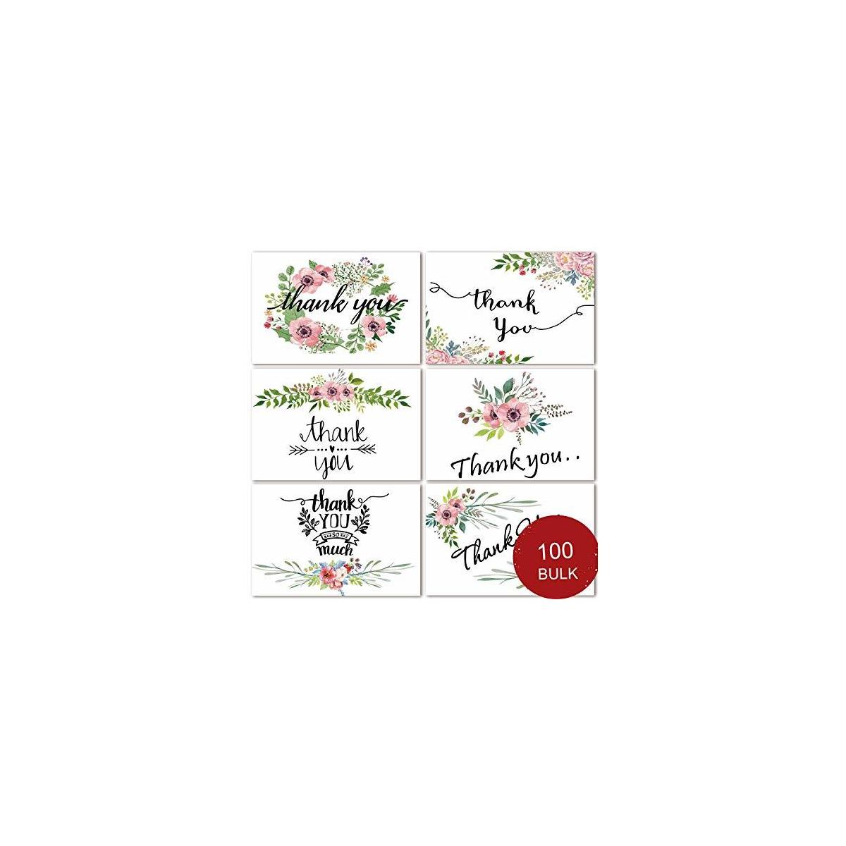 Pretty Floral Thank You Cards Bulk Boxed Set 100 For Wedding Bridal Shower Rebate - RebateKey