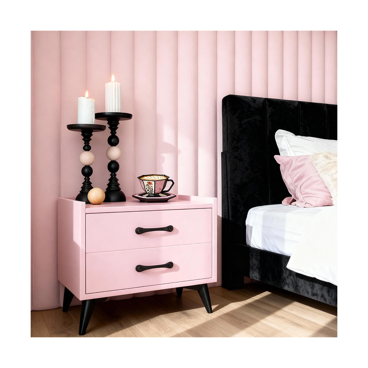 Youmumeub Nightstand with 2 Drawers: Industrial Brown Besides - Table for Bedroom Modern End Table for Bedroom Small Caninet with Solid Metal Legs