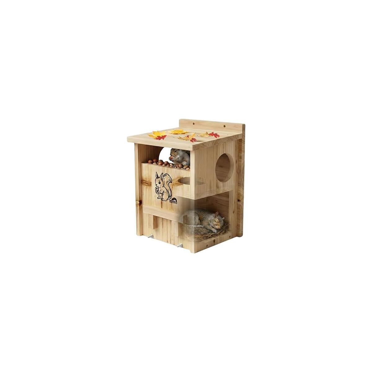 MrHN Squirrel House - with Feeder Easy Assembly 2 in 1 Squirrel Houses and Squirrel Feeder for Outside Nesting, Squirrel Nesting Box, Chipmunk Houses for Outside MrHN Double Acorn (Medium)