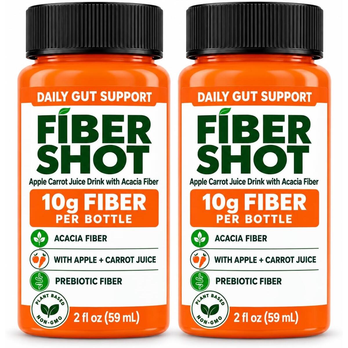 Kidney Restore Liquid Fiber Shot Apple Carrot Juice Drink with 10g Prebiotic Acacia Fiber, 2 fl oz Bottles (2 Pack) - Real Juice, No Added Sugar, 45 Calories - Supports Gut Health and Daily Regularity