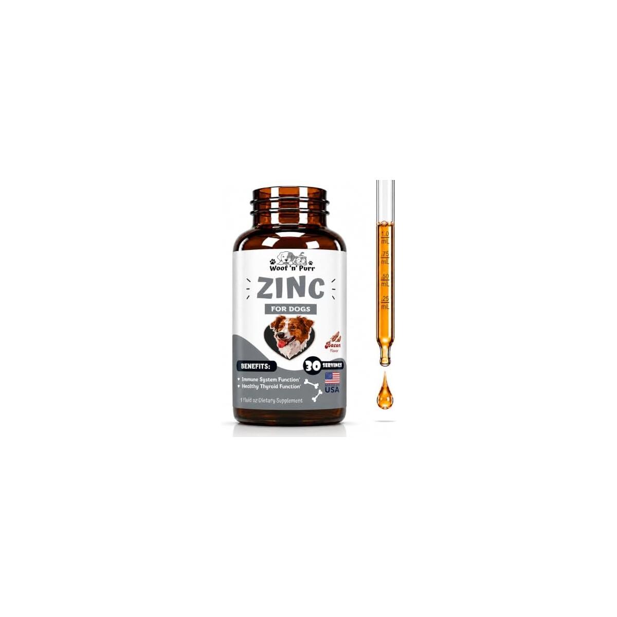 Zinc for Dogs - Dog Zinc Supplement - Helps to Support Healthy Skin, Coat, Immune Health & More - Dog Zinc - Dog Skin and Coat Supplement - Skin and Coat Supplement for Dogs - 1 fl oz - Bacon Flavor