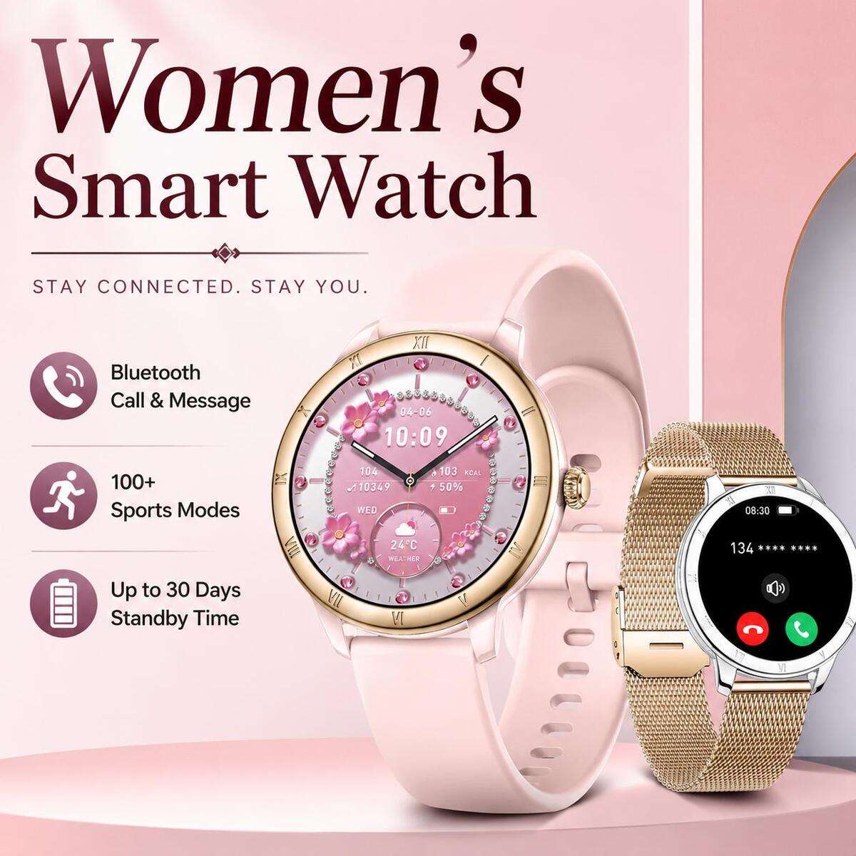 Fashionable Smart Watch for Women (Answer/Make Calls), Elegant 1.27'' HD Screen Waterproof Smartwatch with DIY Dial, Music Player & Camera Control, 100+ Sports Modes Fitness Activity Tracker, Gifts for Wife Mom Girlfriend