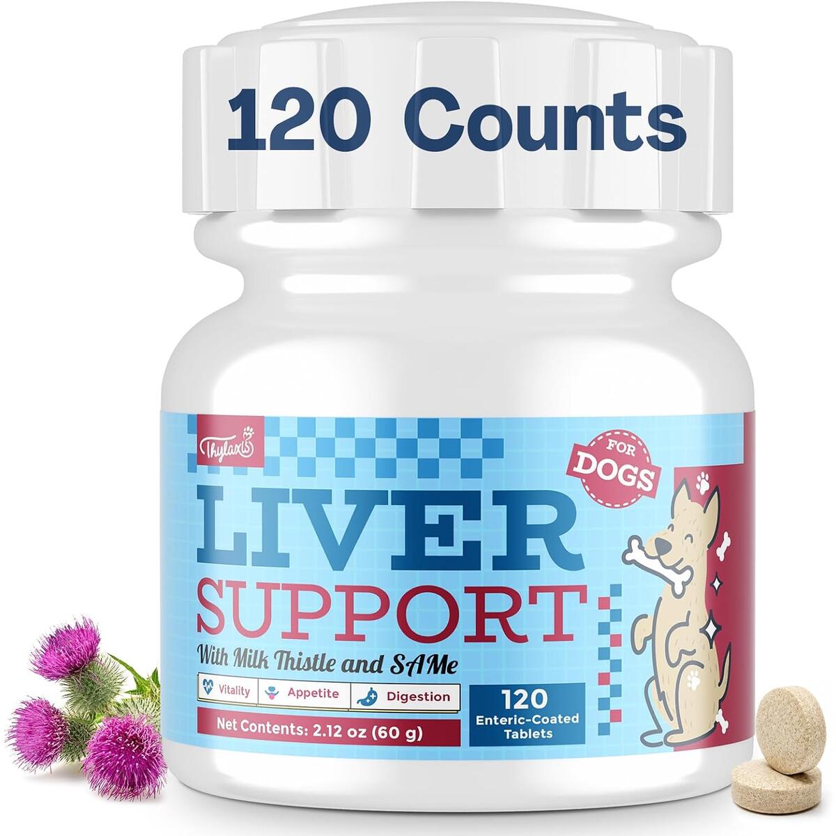 Liver Support for Dogs with Milk Thistle & Same, 120 Enteric-Coated Tablets