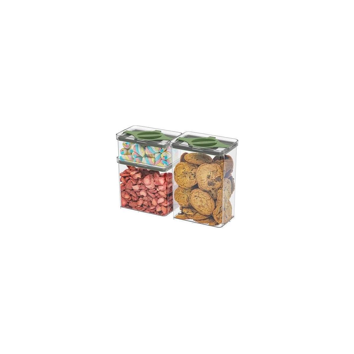 Leakproof Food Storage Container Set with Twist-Lock Lids, 3-Pack BPA-Free Stackable Pantry Canisters for Sugar, Flour, Pasta, Snacks(0.8qt (3.2 Cup), 1.9qt (7.6 Cup), 3qt (12 Cup)- Green