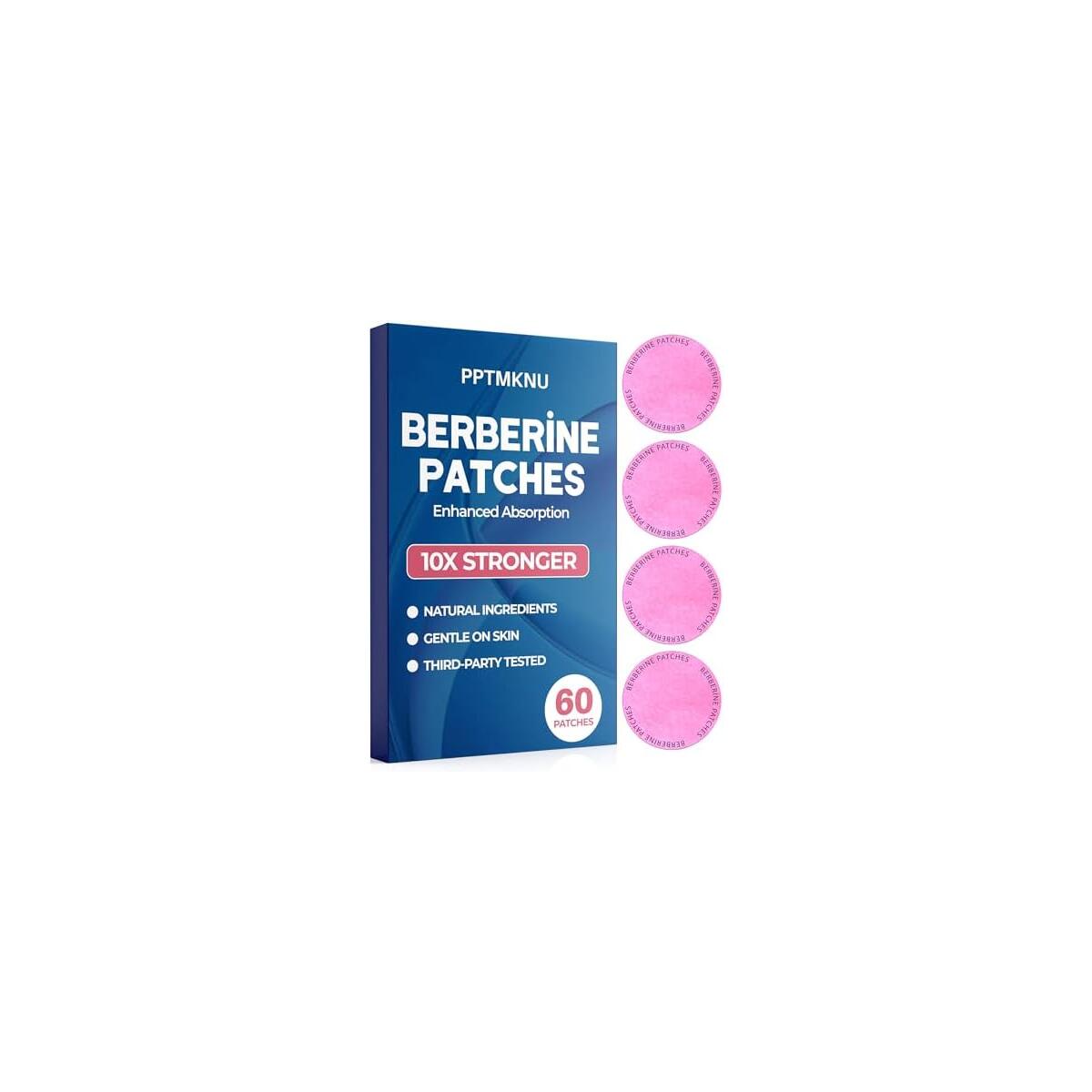Berberine Patches for Men & Women &ndash; Natural Formula with Cinnamon | 8-Hour Long-Lasting | Wellness Health Management | Suitable for All Skin Types &ndash; Apply to Various Parts - 60 Count