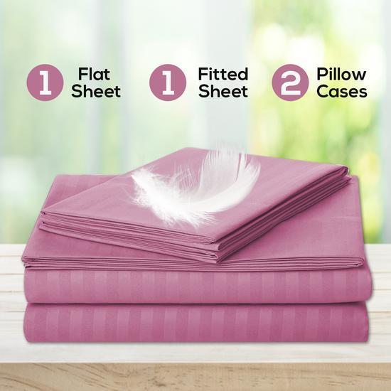 Merieste Pink Queen Sheets Luxurious Sateen Stripe Pink Sheet Set