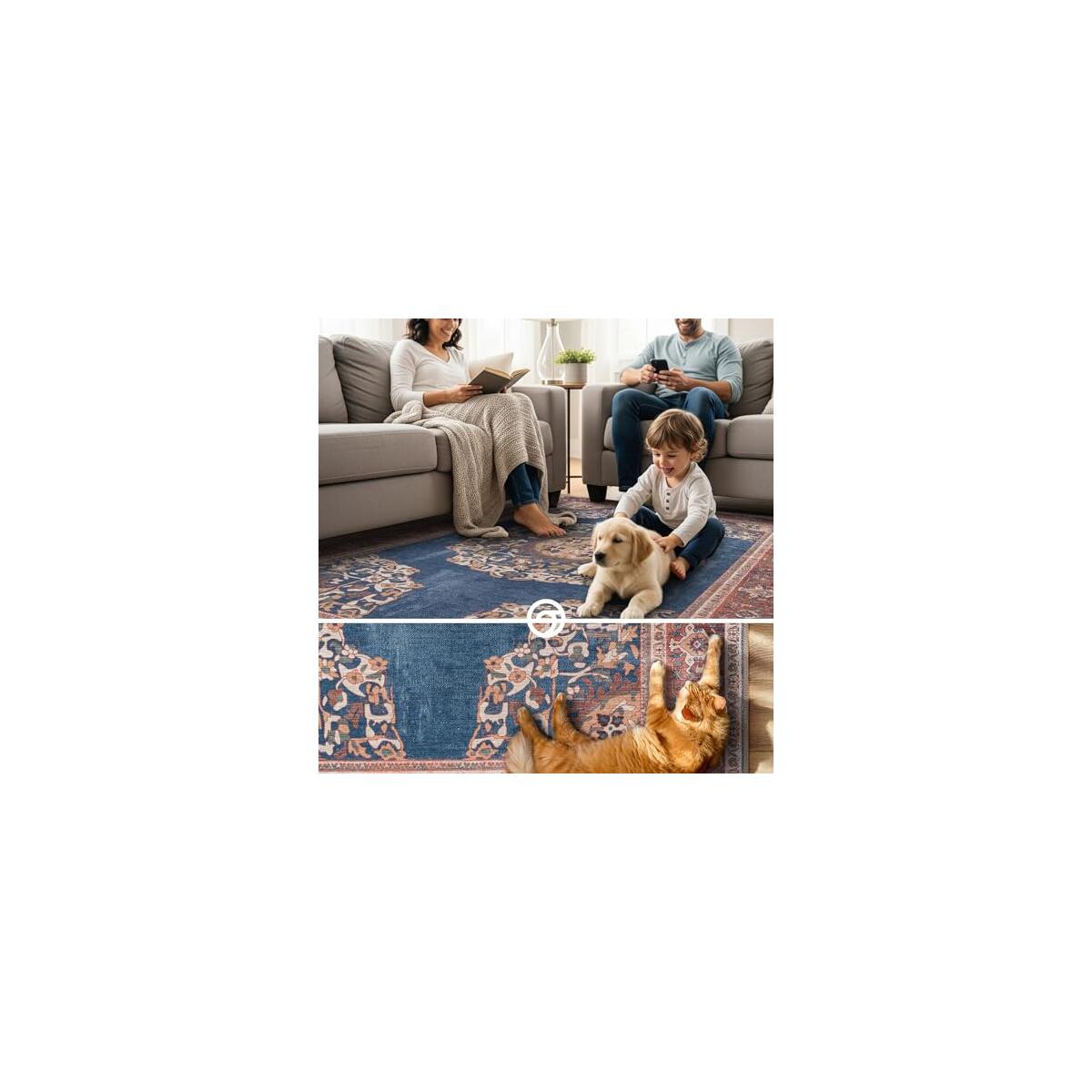 Navy Blue Brick Oushak Large Area Rug 9x12 Cash Back - RebateKey