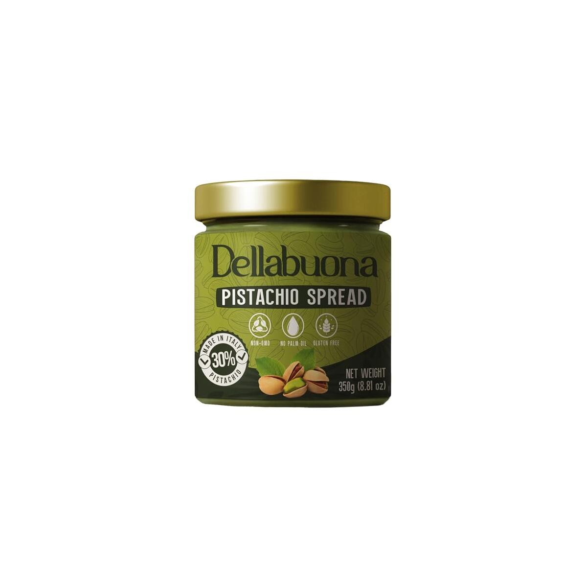 Dellabuona Premium Pistachio Cream – 12.34 oz Glass Jar – Smooth Pistachio Cream for Dubai Chocolate, Non-GMO, Gluten Free, No Palm Oil, Crema di Pistacchio from Italy