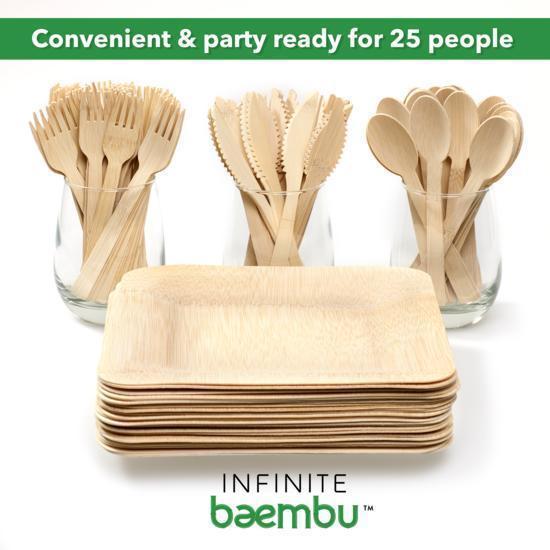 Premium Quality Disposable Bamboo Plates Bamboo Cutlery Set 25 Plates