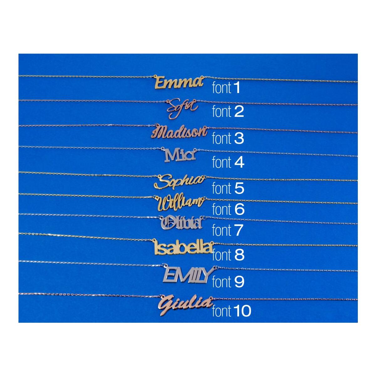 Custom Name Necklace – Personalized Nameplate Jewelry in 925 Sterling Silver or 14K Gold, 10 Font Options, Birthday Gift for Her