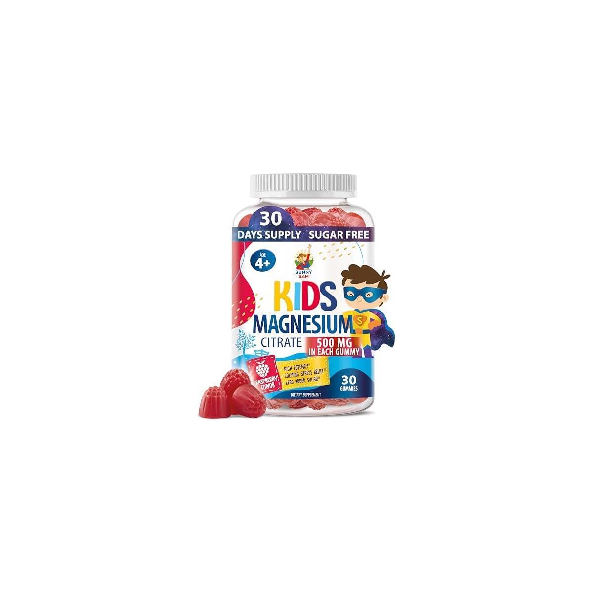 Sugar-Free Magnesium Gummies for Kids & Teens - 500mg Calm Magnesium Citrate - Chewable Magnesium Gummy Supplement for Sleep, Mood & Muscle Support - Citrato de Magnesio para Ni&ntilde;os - 30 Days Supply