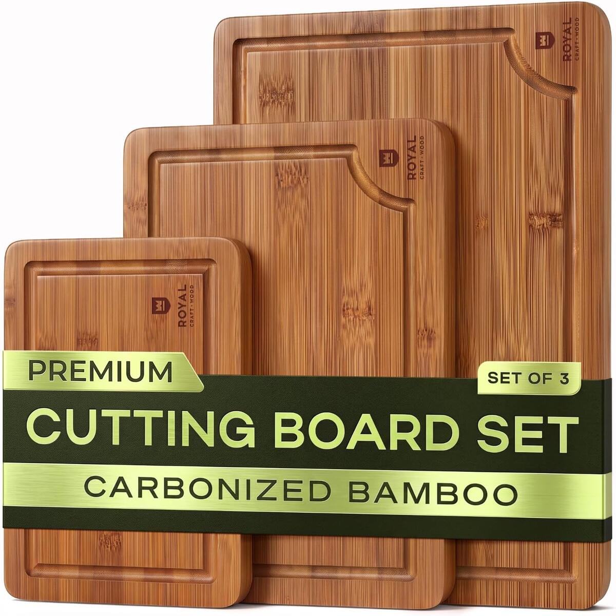 Wooden Cutting Boards for Kitchen Appliances - Non Toxic Bamboo Wood Cutting Board Set with Deep Juice Groove, Side Handles, Charcuterie & Butcher Block for Meat, Meal Prep & Serving