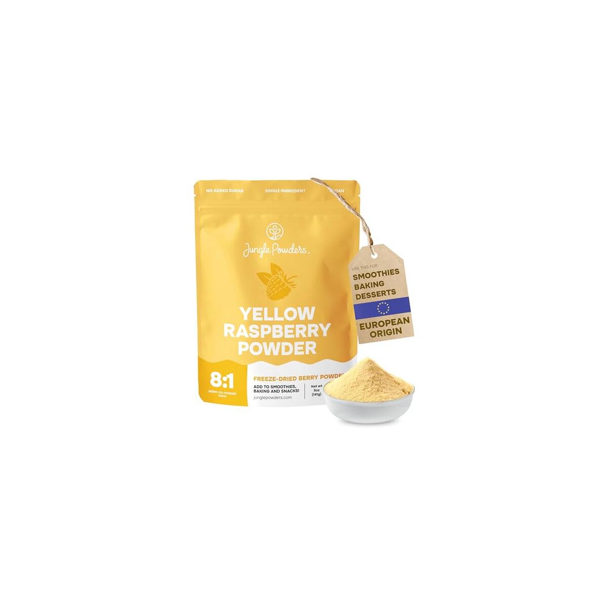 Yellow Raspberry Powder 5 Ounce Bag - 3rd Party Lab Tested Himalayan Golden Freeze Dried Raspberries Fruit Dehydrated Whole Berry for Baking & Smoothies No Added Sugar Additive and Filler Free Extract