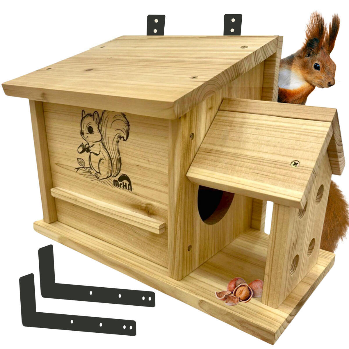MrHN Small Size Squirrel House - Predator Guard Edition, Squirrel Houses for Outside Nesting, Squirrel Nesting Box, Chipmunk Houses Squirrel House Predator Guard Edition