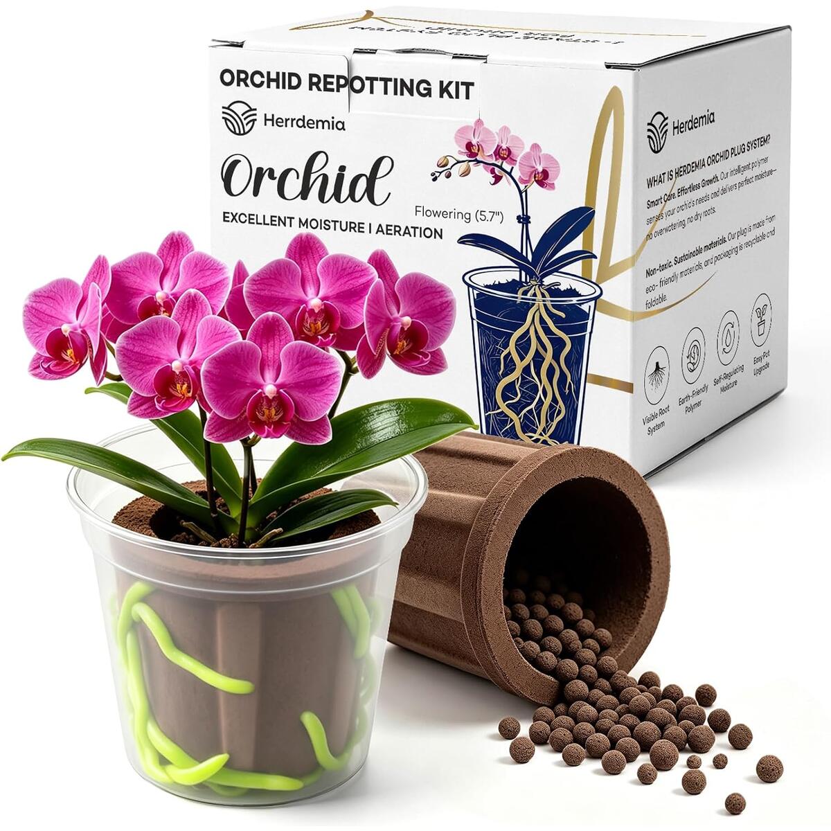 Orchid Potting Mix for Repotting 4.5in Orchid Soil Repotting Kit Orchid Soil Potting for All Orchids and Bromeliads, Help Plants Root Ventilation & Expanding, with 6 Inch Clear Nursery Pot