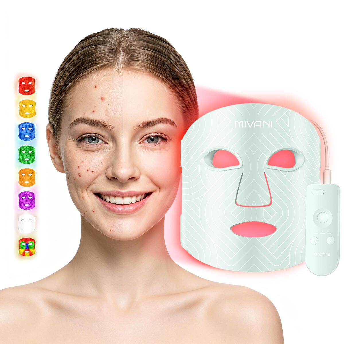 MIVANI Red Light Therapy for Face, 8 Modes LED Face Mask with 850nm NIR