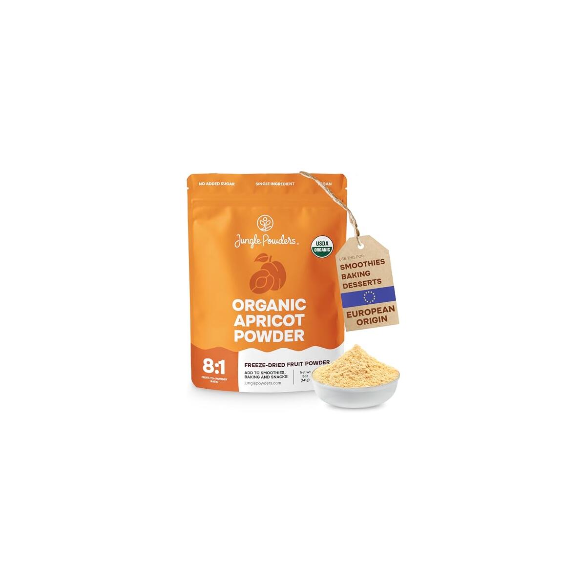 Jungle Powders Organic Apricot Powder 5 Ounce Powdered Freeze Dried Apricot Fruit Smoothie No Sugar Added Additive and Filler Free Dehydrated Apricots Extract For Baking & Flavoring