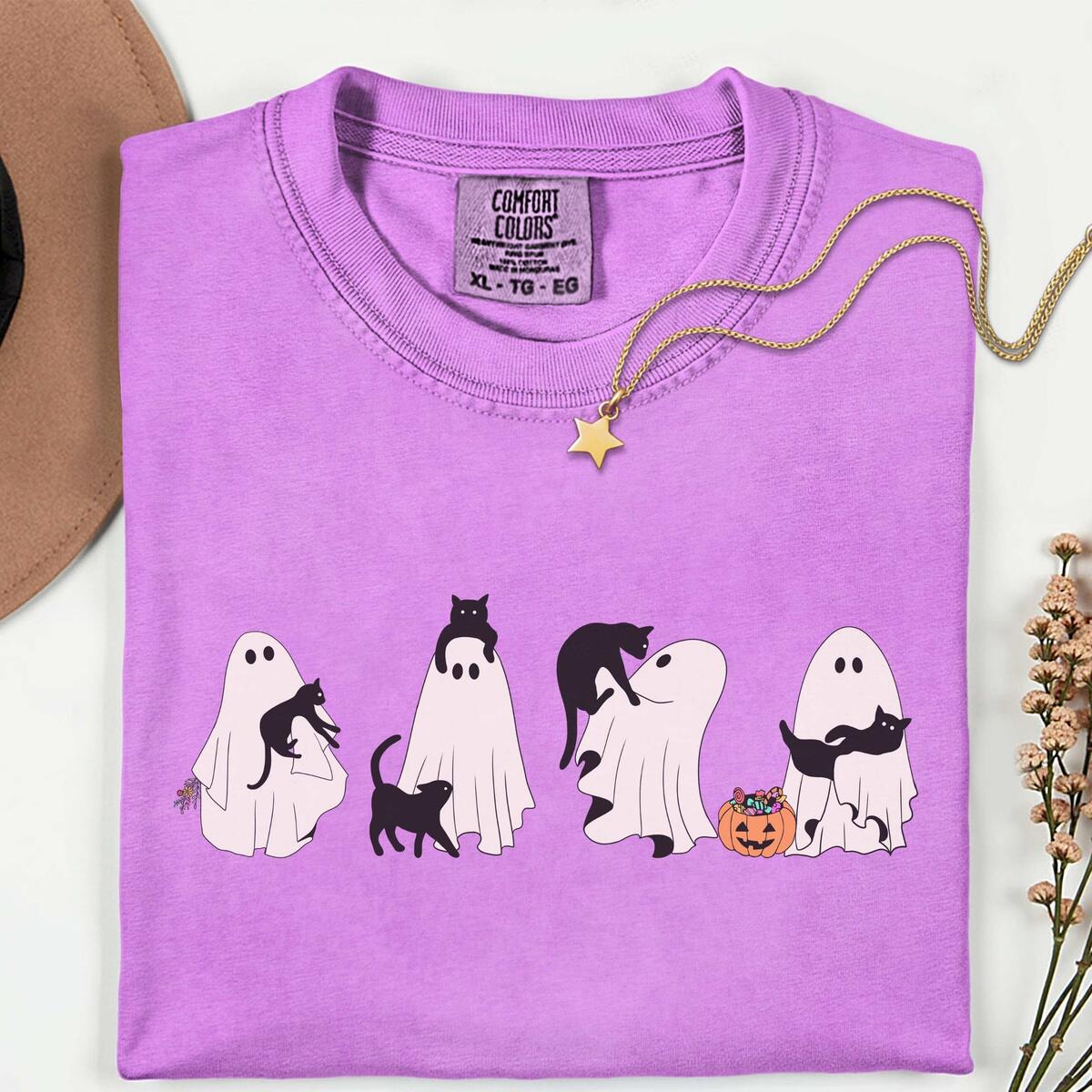 Halloween Black Cat Ghost Comfort Colors Shirt Cashback Rebate - RebateKey