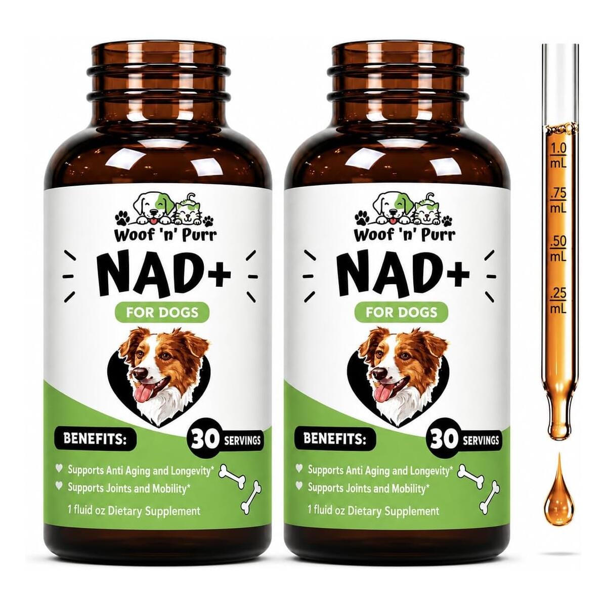 NAD+ for Dogs - NAD for Dogs - Supports Longevity, Cellular Energy, Cognitive Health & Much More - Dog NAD - Senior Dog Supplements - 1 fl oz - 2 Pack