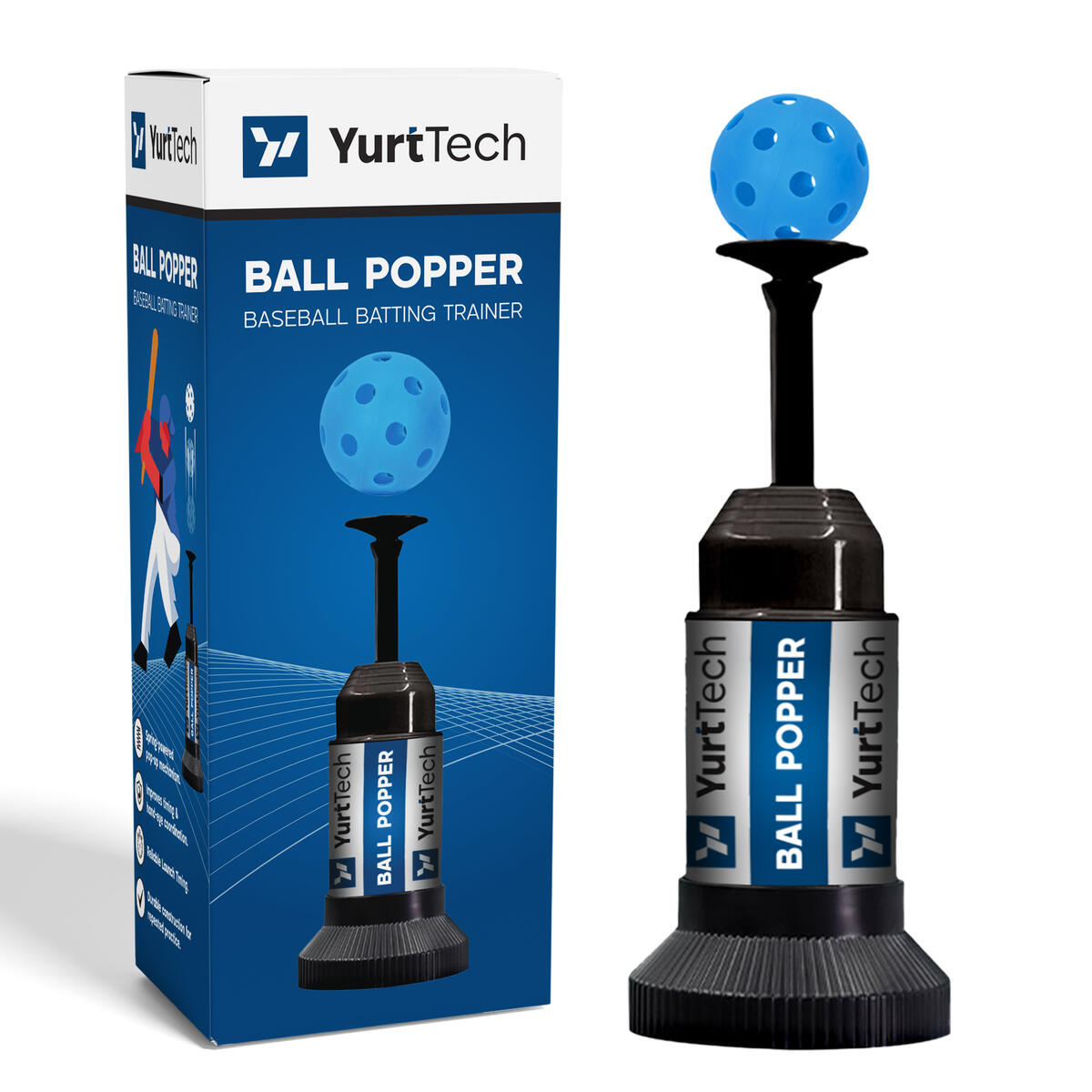 Tee Popper Baseball Training Equipment &ndash; Timing & Hitting Skill Development, Spring-Powered Pop Up Tee Batting Trainer for Practice Without a Pitcher (1 Popper Ball Included)