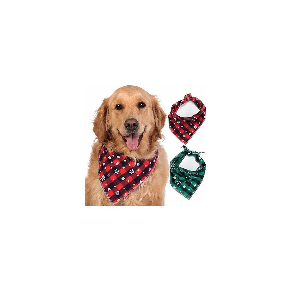Christmas Dog Bandana 2 Pack Classic Plaid Dog Bandanas Snowflake And