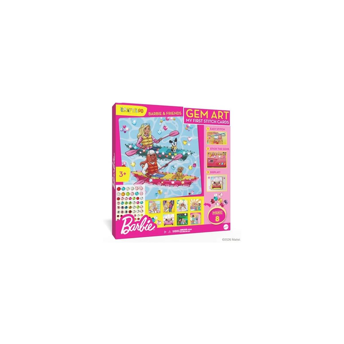 Barbie&reg; Gem Art Kit for Kids Ages 4-8 - 8 Stitch Cards with Gem Stickers and Satin Ribbons | Diamond Art Sticker Craft, Arts and Crafts Gift for Girls Ages 6-10