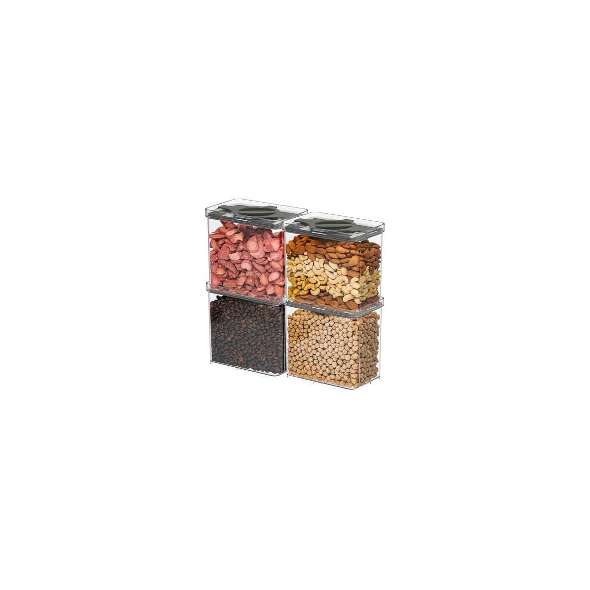 4-Pack Airtight Pantry Containers, 1.9 QT / 1.8 L Clear Food Storage Jars with Leakproof Twist-Lock Lids, Detachable Lid for Easy Cleaning, Cereal, Pasta, Rice, Oats, Snack Storage -Black