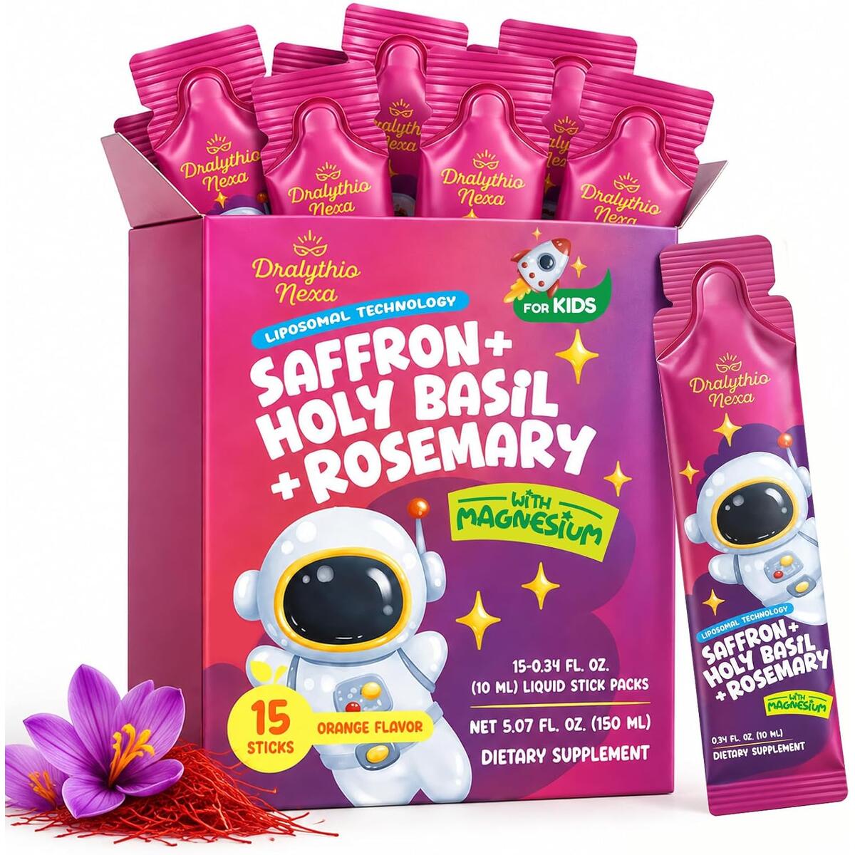 Liposomal Saffron for Kids, Mood & Focus Liquid Pouches with Magnesium