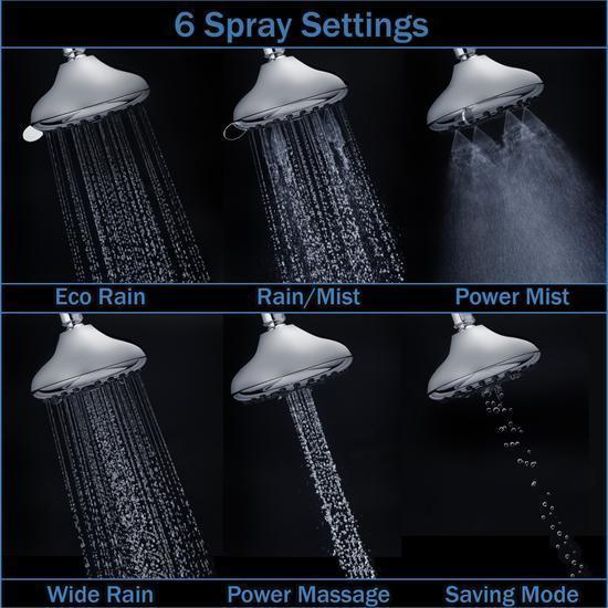 6Function Shower Head HighPressure Shower Head For Low Flow Showers