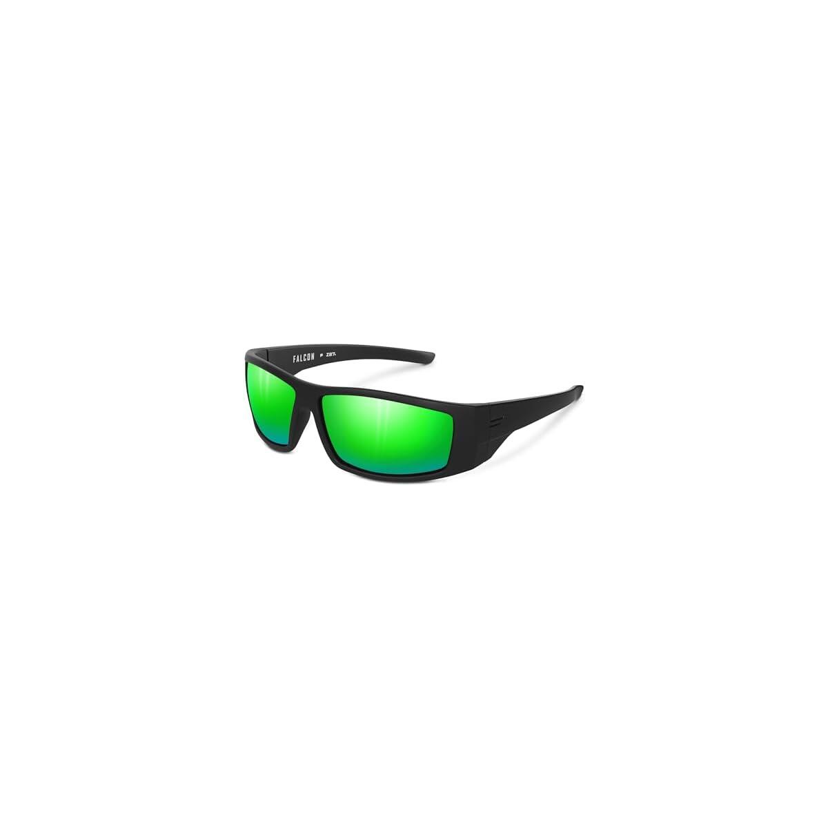 FALCON XL ANSI Z87+ Polarized Safety Sunglasses for Big Heads - Midnight Green Mirror Lens