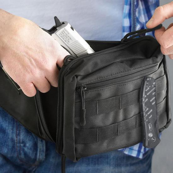 Tactical Pistol Concealed Black Nylon Fanny Pack, Gun Pouch With