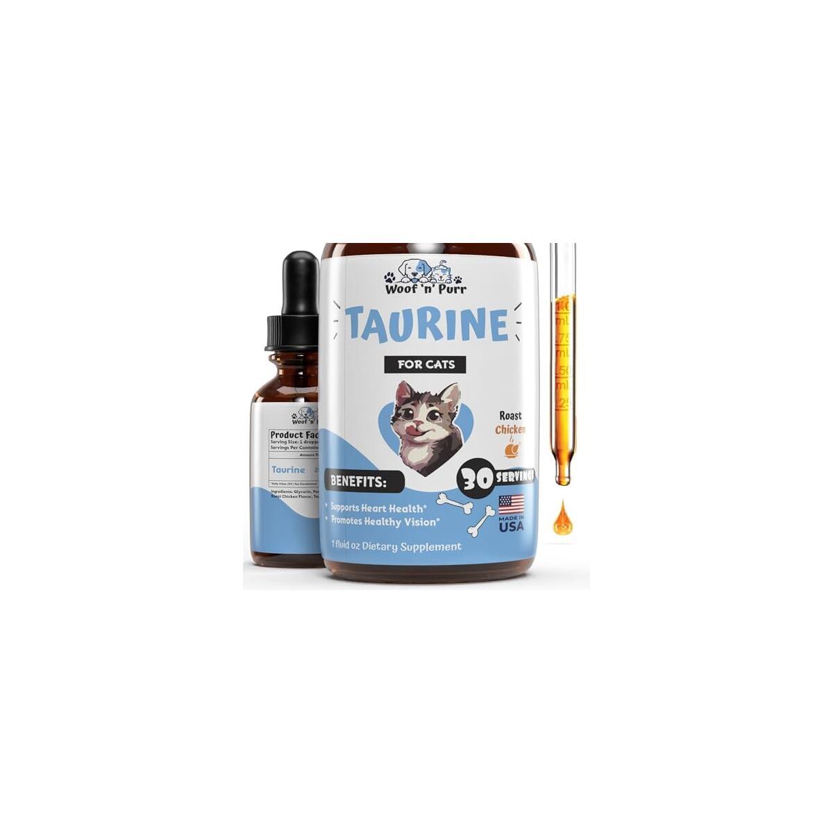 Taurine for Cats - Cat Taurine Supplement - Supports Healthy Vision, Heart, Immune System, & Much More - Cat Heart Supplement - 1 fl oz - Roast Chicken Flavor