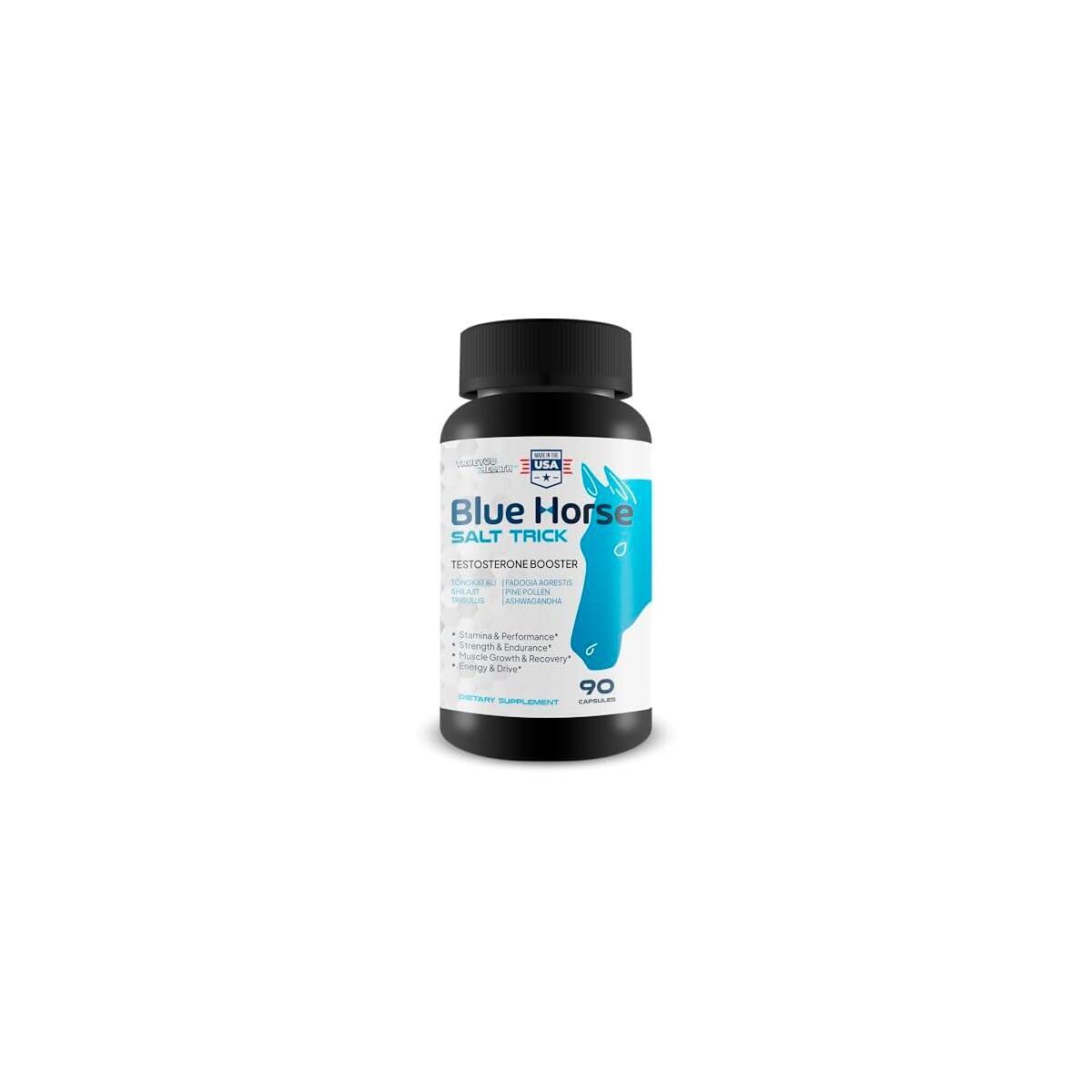 Blue Horse Salt Trick Testosterone Booster - Our Best Ultra Potent Test Support Supplement - Maximum Strength & Stamina - Fadogia Agrestis, Tongkat Ali, Boron, Pine Pollen, & Maca Supplement for Men