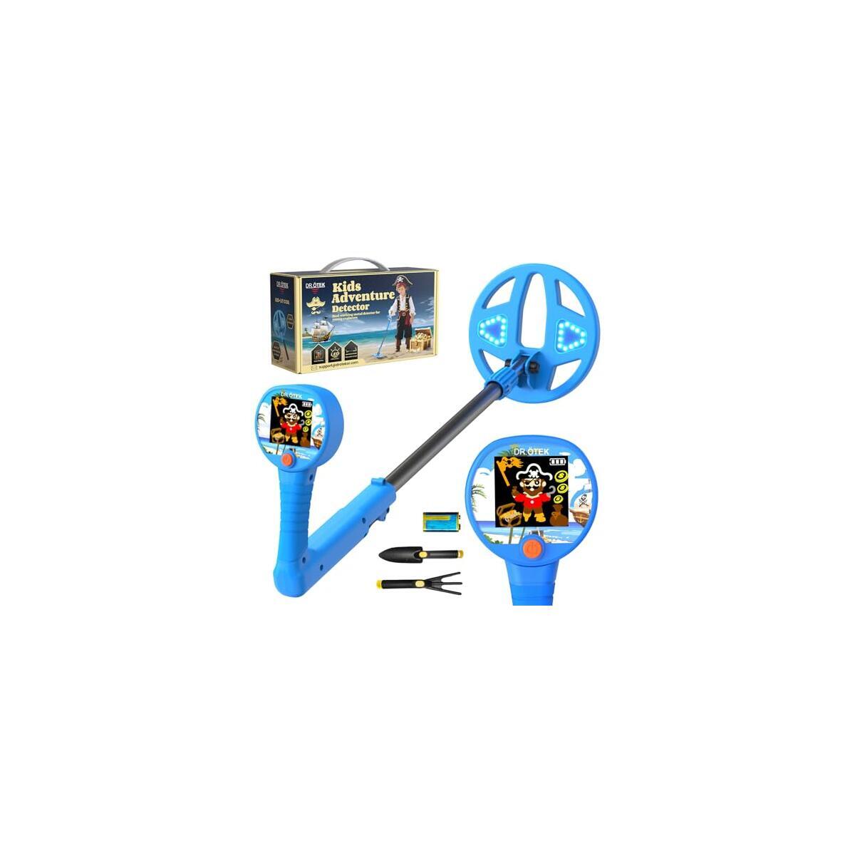 DR.ÖTEK Metal Detector for Kids - Innovative Color LCD Display, 6.7” LED-Lit Coil, Lightweight & Adjustable Kids Metal Detector with Safe Rubber Grip, Ideal Gifts for Boys & Girls Ages 3-12, Blue