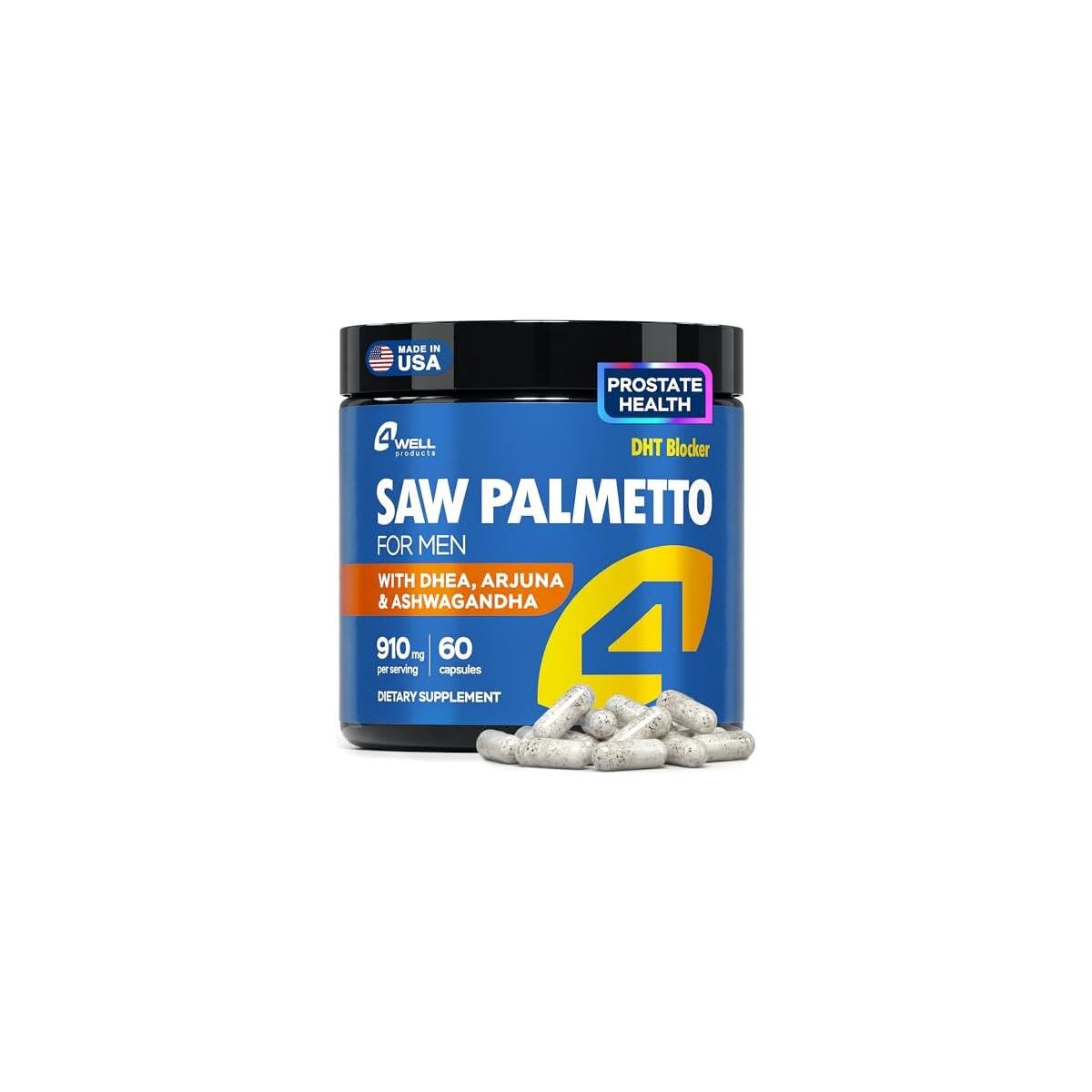 ONLY FOR MEN Saw Palmetto for Men & Prostate Health Supplements with Arjuna Extract - Advanced Formula Saw Palmetto & Arjuna Bark Extract w/DHEA & Ashwagandha 900mg - DHT Blocker for Hair Support