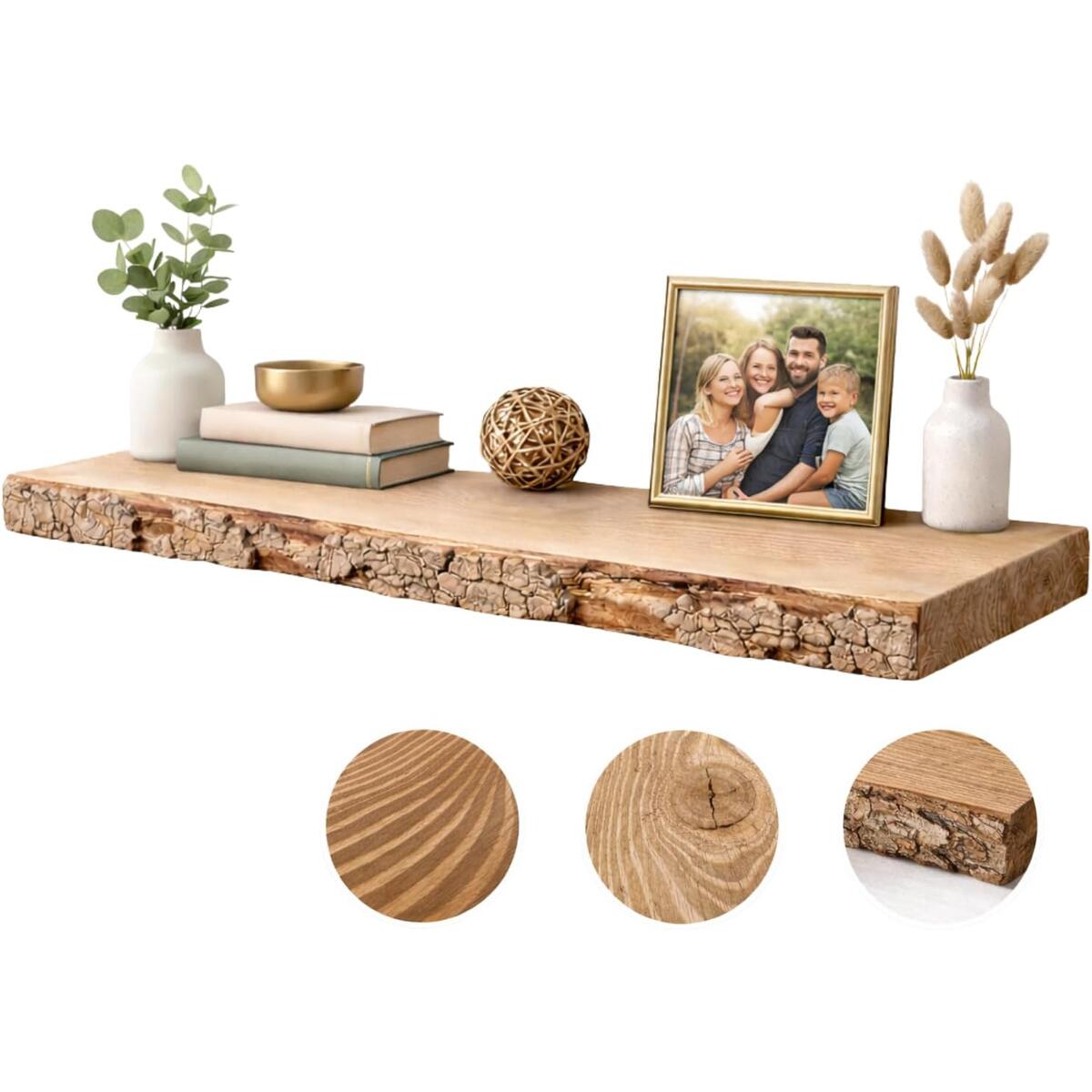 Solid Live Edge Floating Shelves for Wall, Heavy Duty, Living Room, Bathroom Shelves Wall Mounted, Easy Install, Rich Wood Grain, Natural Knots, Vintage Doorway Floating Shelf 36x7x1.2 inch