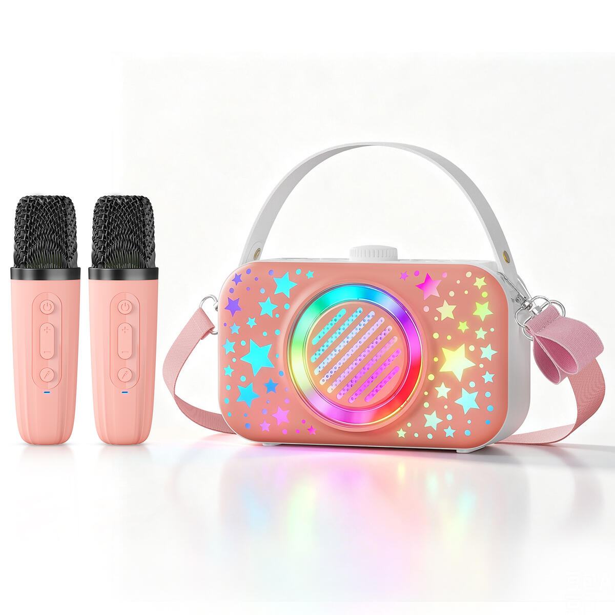 EIGIIS T05 Portable Bluetooth Karaoke Machine with 2 Wireless Microphones, Colorful RGB Lights, Voice-Changing, Recording, Mini karaoke speaker, TF Card Input - Ideal for Outdoor Parties, Travel - Christmas Gift Item